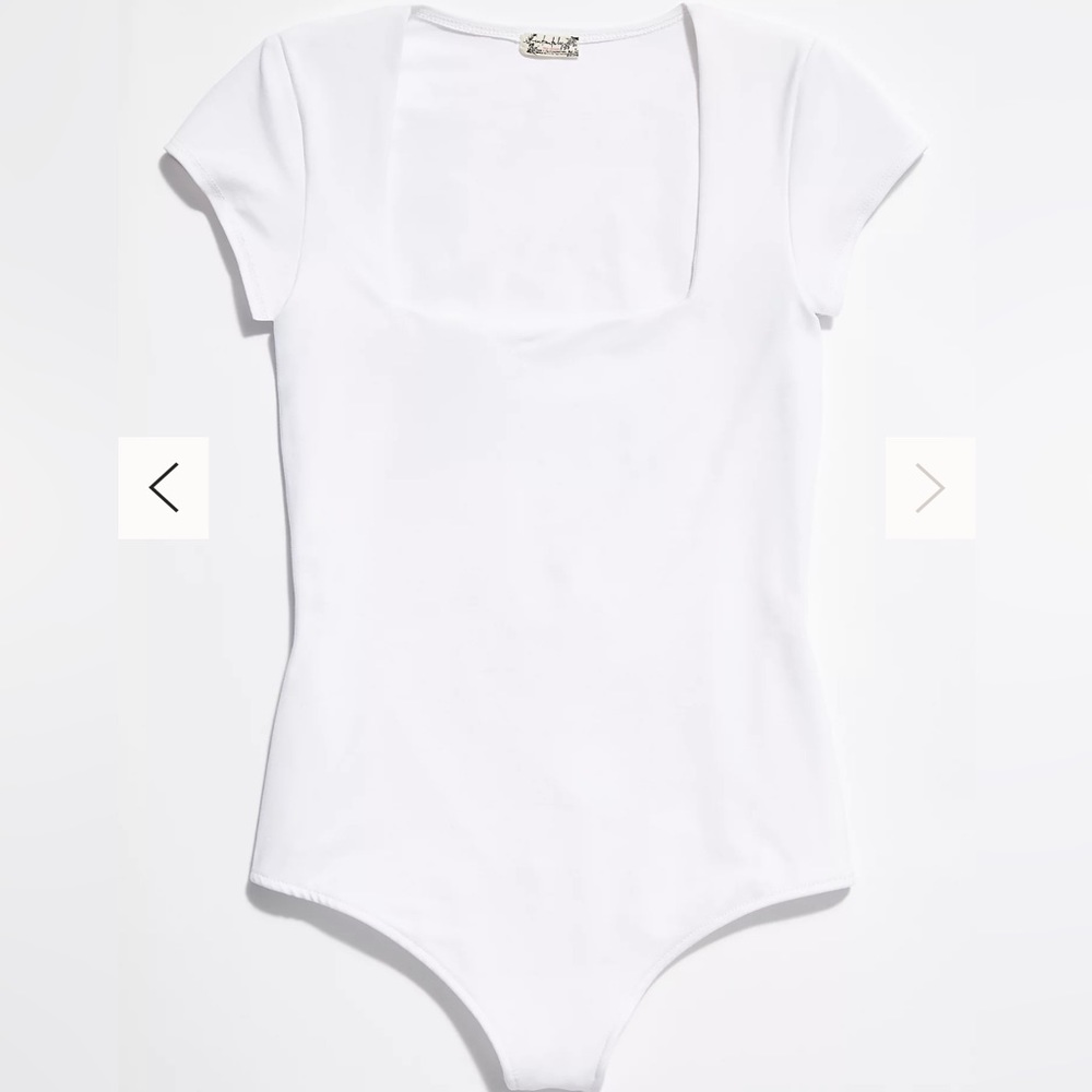 Free People Fair and Square Neck Duo White Thong Bodysuit
